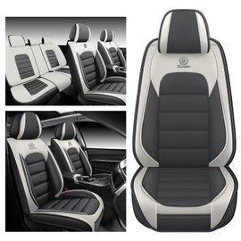 Bitablue Car Seat Covers Fit for Toyota Camry 2015-2025, Waterproof PU Leather Car Seat Protector Full Set, Auto Seat Covers for Car(Gray&White,Full Set)