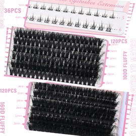Yaiseiko Fluffy Eyelash Clusters with Bottom Lashes 14-25mm Volume Lash Clusters Eyelash Extensions 100D+160D Individual Lashes Clusters 276pcs DIY D Curl Wispy Plant Fibers Lashes Clusters, by Yaiseiko