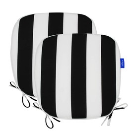 SleepMan Outdoor 17"x16" Chair Cushions with Ties Set of 2, Water Resistant All Weather U-Shape Seat Pads for Patio Garden Furniture Indoor Fade Resistant Patio Cushions (Black Stripe)