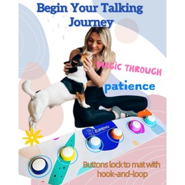 Dog Buttons for Communication 6 Color Dog Training Clicker Pre-Installed Batteries Talking Buttons Set with Mat, Clicker, Stickers Recordable Push Buttons for Cats & Small Dogs