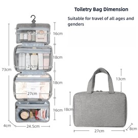 Glowza Toiletry Bags For Traveling Women Travel Size Toiletries Makeup Bag Mens Hanging Toiletry Travel Bag Toiletries Trip Kit Removable Pouch Bags, Grey