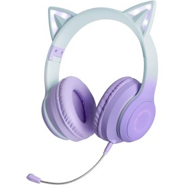  Topsky Bluetooth 5.1 Cat Ear Headphone, Wireless Headphones, LED Included, Sparkling, Rainbow Color Conversion, Bluetooth 5.1 Wireless, Microphone, Sound Insulation, Closed,