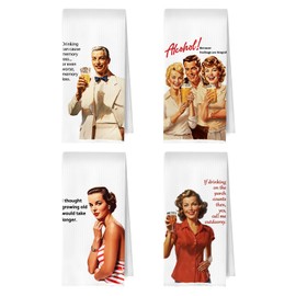 ERYBHKRTYH Funny Alcohol Kitchen Towels Set - Beer Cocktail Waffle Decorative Dish Towels, Alcohol Gifts for Women Hand Towel Tea Towel for Bar Cart Decor, 16x24 Inches