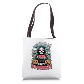 Happy Summerween Skeleton Jack-o-lantern Summer Watermelon Tote Bag