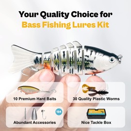 OJYDOIIIY Bass Fishing Lures Kit for Freshwater with Animated Swimbait,Topwater Plopper,Chatterbait,Crankbait,Soft Plastic Baits Set with Tackle Box Included