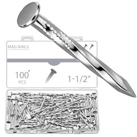 Moxweyeni 100 Count MagNails 1-1/2 Inch x 1/4 Inch Steel Zinc Coated Durable Marker Magnetic Nails with Ribbed Shank for Road Clamp