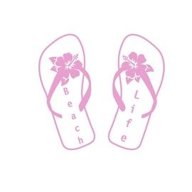 Beach Life Flip Flops Hibiscus NOK Decal Vinyl Sticker |Cars Trucks Vans Walls Laptop|Pink|5.5 x 5.0 in|NOK713