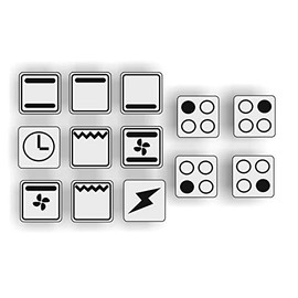 A Set of 13 Cooker Stickers E Hob Labelling Oven Cooking Switch Sign Symbols (R29/1) No. 3 Black Symbols on Transparent Background, 14 x 14 mm