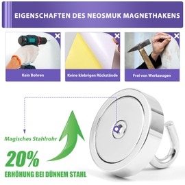 Neosmuk Magnetic Hooks, 40 kg Extra Strong Magnetic Hooks for Camping, Workshop, Locker, Clothes Hook with Neodymium Magnet for Outdoor and Cruise Accessories, Silver, Pack of 4