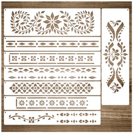 Border Stencils for Painting on Wood, Indian Inlay Furniture Stencils for Crafts Reusable Wood Burning Drawing Art Paint Stencils and Patterns for Wall Table Chair Cabinet Canvas Furniture(Border)