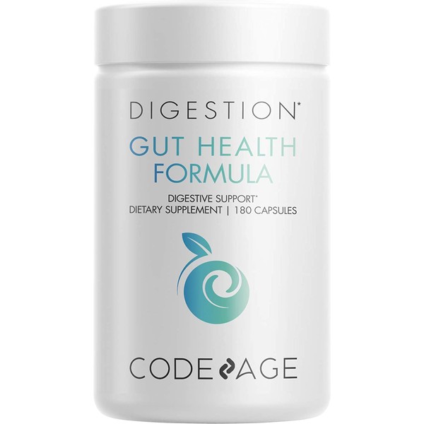 Codeage Gut Health Supplements Vegan Formula - L Glutamine, Zinc, Turkey Tail Mushroom Powder, Tonic Mushroom, Maitake, Micro Algae, Mineral, Licorice Root DGL - Probiotics, Prebiotics - 180 Capsules