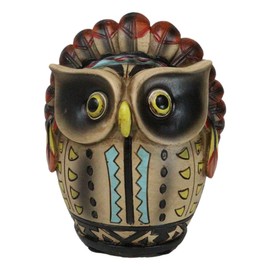 Ebros Gift Rustic Southwestern Tribal Native Indian Owl Chief with Headdress and Colorful Outfit Money Coin Savings Piggy Bank Decorative Figurine Accent