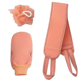 Ouliget Back Scrubber Bathing Tool Set,Extra Long Exfoliating Washcloth Bathing Pull Back Strip & Double-Sided Exfoliating Glove & Bath Loofah Sponge,Deep Clean and Massage Your Body,3 Pcs