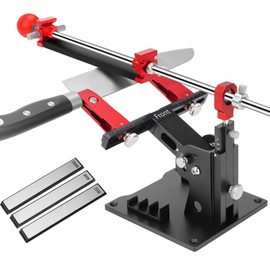 Poiyham Adjustable Knife Sharpener Tool, Professional Knife Sharpening System Kit, Blade Sharpener Angle Guide W / 3 Diamond Stones (320#, 800#, 2000#) for Kitchen, Pocket, Hunting Knives