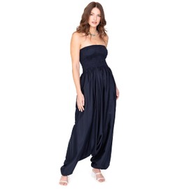 Imitación de seda Maxi harén pantalones Jumpsuit Romper, Azul Midnight