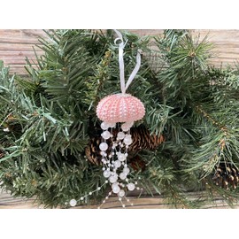 Tropical Pink Sea Urchin Jellyfish Christmas Ornament, Beach Theme Holiday Decorations