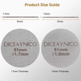 Diceaynico 2 Pieces Puck Screen,Metal Coffee Filter,1.0mm & 1.7mm Thickness 150μm - 316 Stainless Steel,Reusable Barista Espresso Filters for Espresso 51mm Portafilter Filter Basket