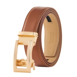 Ratchet Belts for Men, Mens Belt 32" to 45" Waist Adjustable, 1 3/8" Wide Genuine Leather, Cognac Belt Gold Buckle, 32" to 45" Waist Adjustable