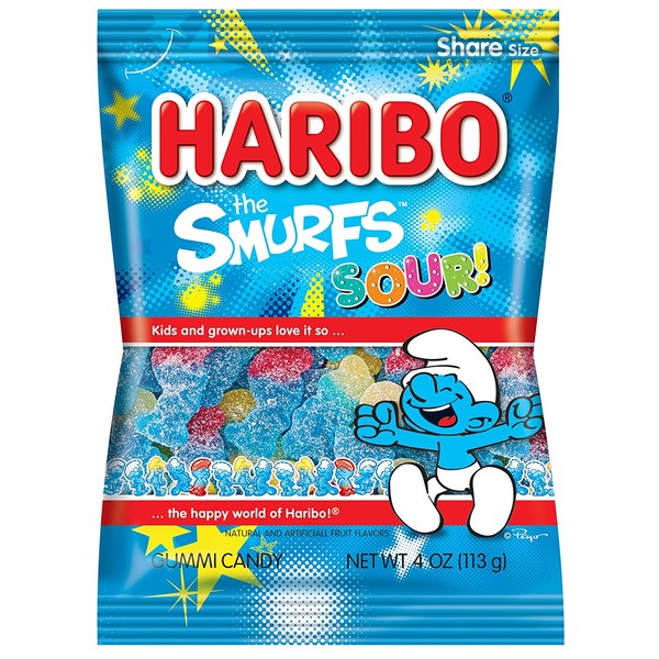 Haribo Gummi Candy, Sour Smurfs, 4 oz. Bag (Pack of 12)