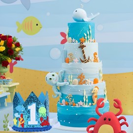 CORNER LACE Ozean Thema 1.Geburtstag Hut mit erster Geburtstag Glitter Krone blau, Quallen Ein Jahr alt Happy Birthday Party Dekorationen Versorgungsmaterial Gefälligkeiten Foto Stand Requisiten