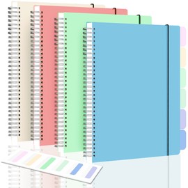 Spiral Notebook, College Ruled Notebook Journal, 8.5" x 11" Lined Paper Journal Notebook Pack, A4 Large Subject Notebook for Work, School, Notes, 560 Pages, 24pcs Index Tabs, Assorted Pastel Notebook