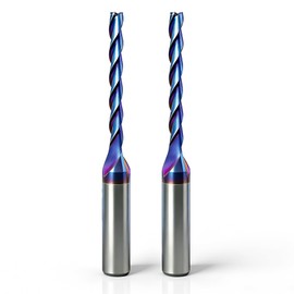 CNC Router Bit 1/8 inch Cutting Dia, 1/4 inch Shank, 3 Flutes Upcut Spiral Router Bit, Solid Carbide End Mill with Nano Blue Coating for Wood PVC Carving Engraving (2 Pack)