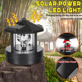 VLUOO Solar Lighthouse Rotating Light, 360 Degree Rotating Lighthouse Beacon Led Solar Lighthouse Light Outdoor Waterproof Solar Powered Lighthouse Lights for Garden