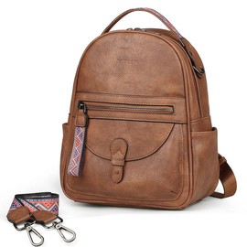 FADEON Mini Backpack Purse for Women, Designer Leather Cute Roomly Small Backpacks, Ladies Shoulder Backpack Fashion Handbag Mini  Women's Backpack - Color: Brown Retro Style