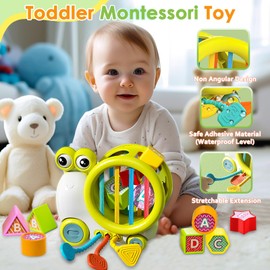 Caunedy Snail Activity Cube, Montessori Toy Sensory and Educational Toddler Toys with Shape Sorter and Pull String, Education Cube for Baby Plane Travel,Gift for Boy and Girl 1 2 3 Year Old