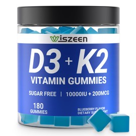 Wiszeen Sugar-Free Vitamin D3 K2 Gummies, Vitamin D3 10000iu & Vitamin K2(MK7) 200mcg with Calcium, Magnesium, Vitamin B12 for Bone Muscle Teeth Immune, Vegan
