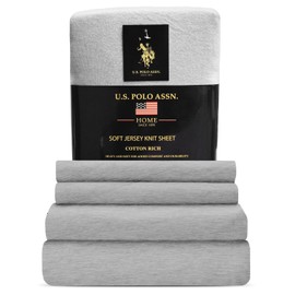 U.S. Polo Assn. All Season, Soft and Cozy T-Shirt Material, 1800 Thread Count 4-Piece Heather Jersey Sheet Set
