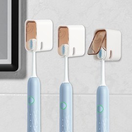 3‑Pack Wall‑Mount Toothbrush Holders with Flip‑Cover,No‑Drill Adhesive Single‑Slot Bathroom Organizer