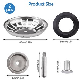 Pack of 2 Diameter 80 mm Stainless Steel Strainer Basket Sink, Universal Drain Plug Kitchen Sink, Clog-free Drain Lid Sink, Drain Plug with Strainer, Sink Plug for Kitchen Sink, Bathroom Sink