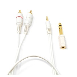 DRUT 2m 3.5mm Stereo Jack Plug to 2 x Twin RCA Phono Y Plugs Audio AUX Cable, Lead With 6.35mm Adapter Converter Gold Ends (White, 6.5ft.)