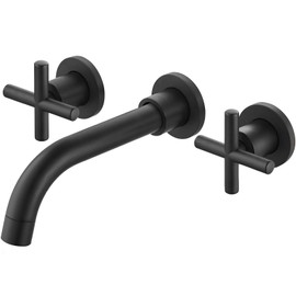 Midanya Wall Mounted Bathroom Sink Faucet,Double Handle 3 Holes Widespread Vanity Sink Mixer Tap with Rough in Valve Dual Cross Handles Faucets,Matte Black