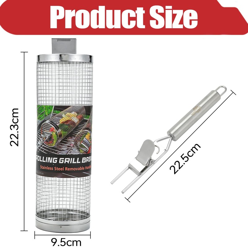 WillBBQ Premium BBQ Rotating Basket – Food-Safe Stainless Steel, Removable