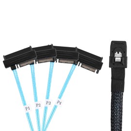 Twozoh Internal Mini SAS 36 Pin SFF-8087 to 4 SFF-8482 with SATA Power Supply, Mini SAS SFF-8087 36 Pin to 4 SFF-8482 1M