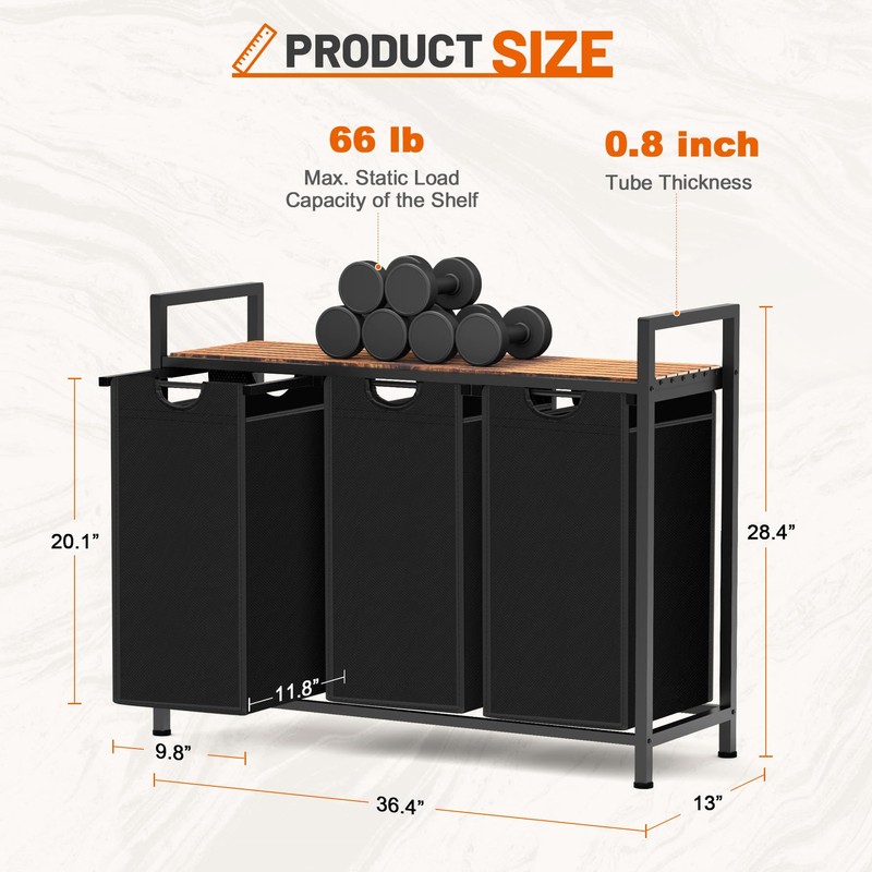 Sonharlar Laundry Hamper, Laundry Sorter with 3 Pull-Out Removable Oxford