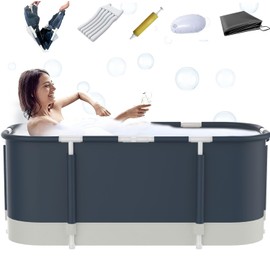 Portable Bathtub For Shower Stall, Large 45 inch Foldable Soaking Bathing Tub for Adults, Separate Family Bathroom Japanese SPA Collapsible Tub, Ideal for Hot Bath Ice Bath