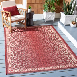 Safavieh Courtyard Collection Area Rug - 8' x 10', Red & Beige, Leopard Print Design, Non-Shedding & Easy Care, Indoor/Outdoor & Washable-Ideal for Patio, Backyard, Mudroom (CY6100-23812)