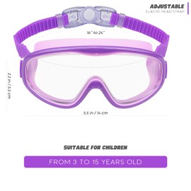 KAILIMENG - Gafas de natación para niños, visión amplia, sin fugas, antiniebla, protección UV, con clip para la nariz y tapones, para los oídos para niños de 3 a 15 años (Morado y morado, 2 unidades)