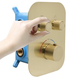 Thermostatic Shower Valve Shower Diverter 2 Way Shower Valve with Temperature Control Shower Mixing Adjustable Flow Diverter（Brushed Gold）