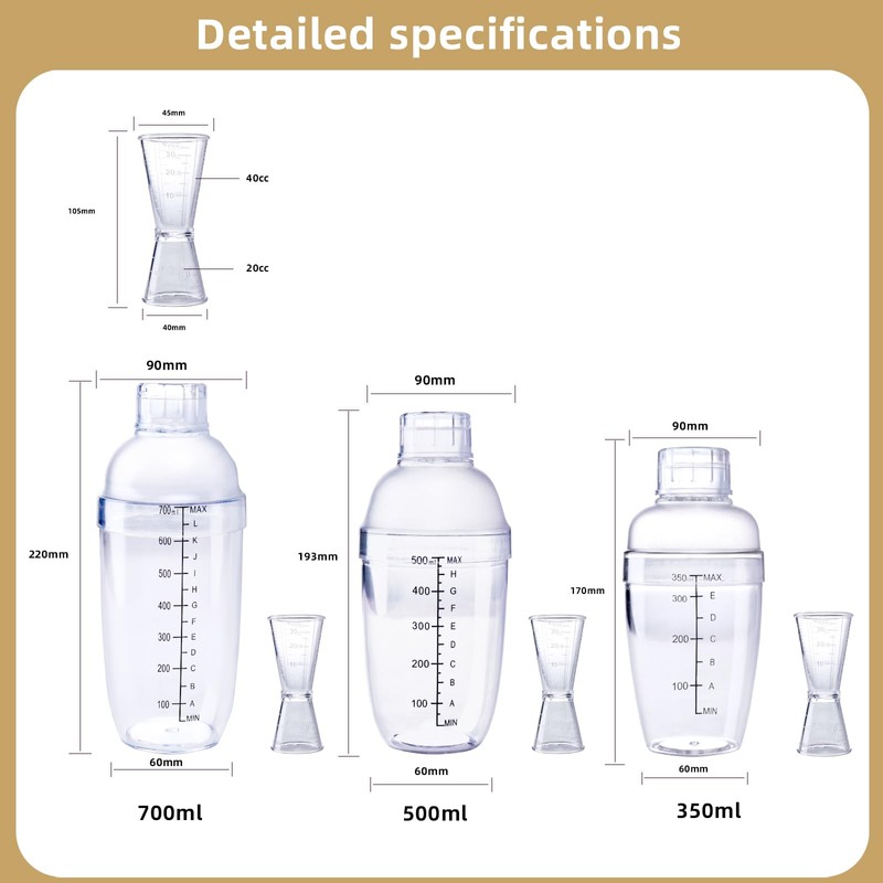 Plastic Bar Cocktail Shaker with Measuring Jigger Set,Hand Drink Mixer