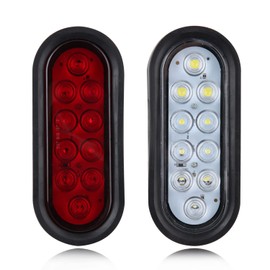 6Pcs 6 Inch Oval LED Trailer Tail Lights 10 LED, 4 Red and 2 White 6" Oval Led Stop Turn Tail Lights Brake Reverse Back Up Trailer Lights w/Flush Mount Grommets Plugs Waterproof for RV Truck Bus 12V