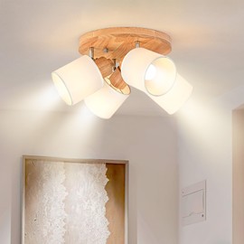 Doughelec Doughelec Deckenlampe Deckenleuchte 4 Flammig Holz - Wohnzimmer Deckenstrahler Deckenspot Vintage Rund E14 Schwenkbar Lampe Decke Wandstrahler MAX 30W fr Schlafzimmer Kche Flur, Ohne Leuchtmittel