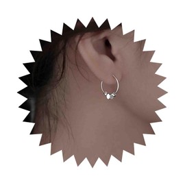 Enautoabs Silver Bead Ball Hoop Earrings Cube Huggie Earrings Tiny Bead Hoop Earrings Cube Beaded Earrings Silver Round Hoop Earrings Jewelry for Women