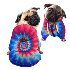 Howilath Pup Dog Zipper Hoodie, Tie-dye Radial Spiral Fashion Dog Clothes Hoodie Sweatshirts Pet Puppy Shirts for Small Dogs - L