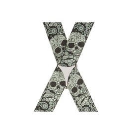 Black Paisley Skull Trouser Braces X 35mm Wide 4 Silver Clips 44 Inches Long (Black, Standard (44 Inches Long))