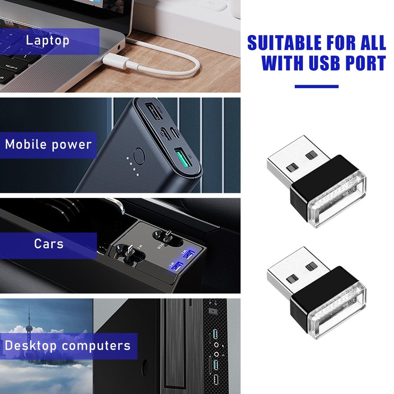 Sylvil 2 PCS USB LED Car Interior Atmosphere Lamp, Portable