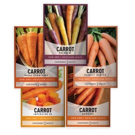 Gardeners Basics, Carrot Seeds for Planting Home Garden - 5 Variety Pack Rainbow, Imperator 58, Scarlet Nantes, Bambino and Royal Chantenay Great for Spring, Summer, Fall, Heirloom Carrot Seeds
